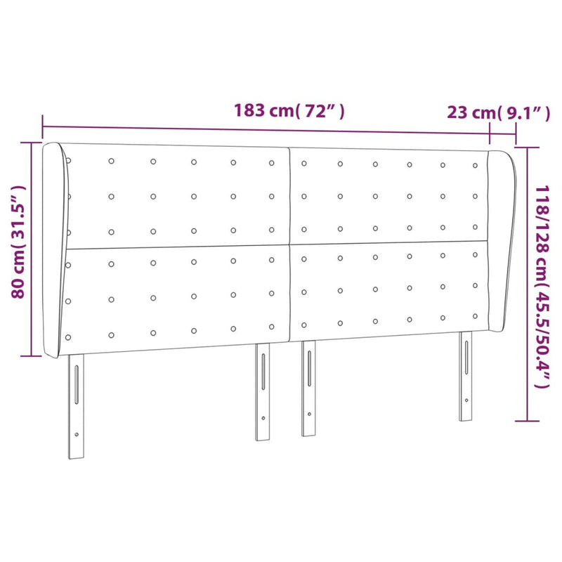 vidaXL sötétkék bársony fejtámla szárnyakkal 183x23x118/128 cm