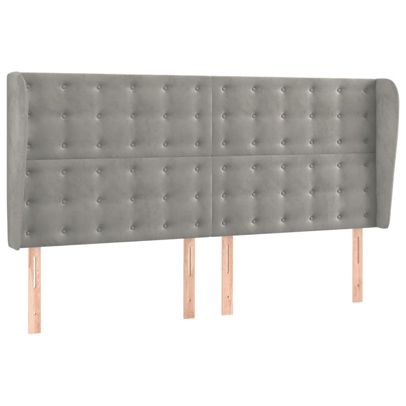 vidaXL világosszürke bársony fejtámla szárnyakkal 203x23x118/128 cm