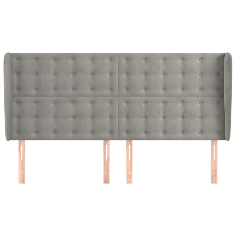 vidaXL világosszürke bársony fejtámla szárnyakkal 203x23x118/128 cm