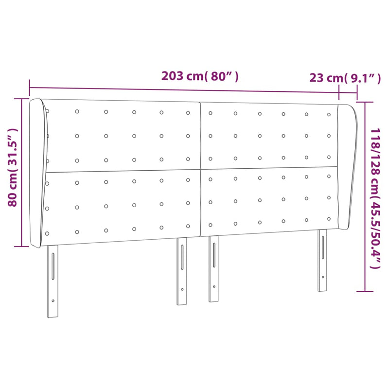 vidaXL világosszürke bársony fejtámla szárnyakkal 203x23x118/128 cm