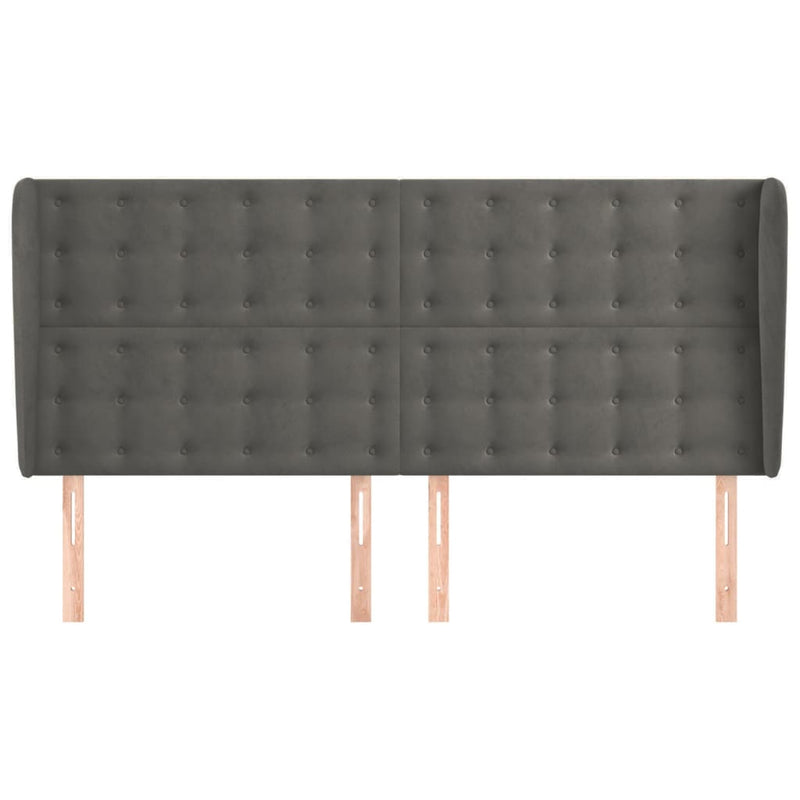 vidaXL sötétszürke bársony fejtámla szárnyakkal 203x23x118/128 cm