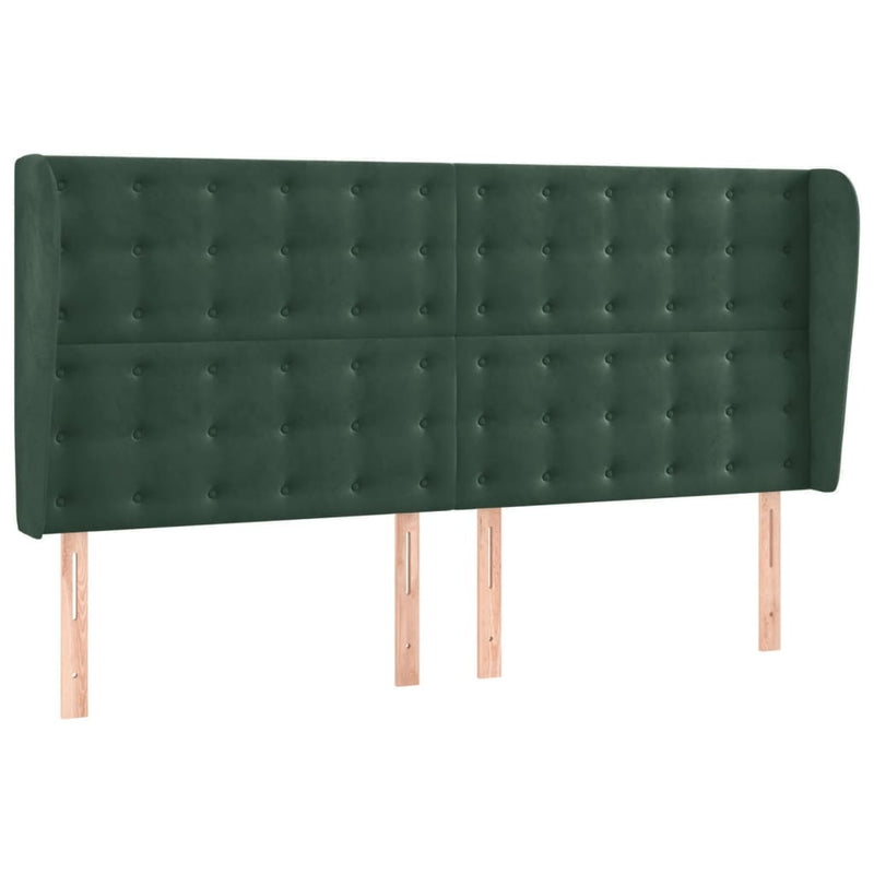 vidaXL sötétzöld bársony fejtámla szárnyakkal203x23x118/128 cm