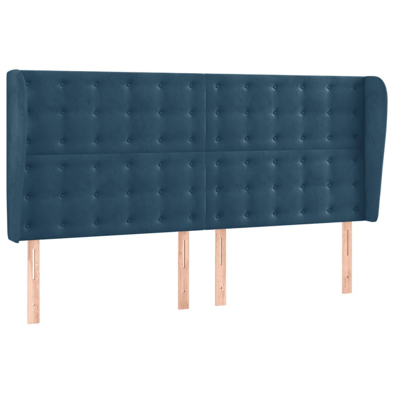 vidaXL sötétkék bársony fejtámla szárnyakkal 203x23x118/128 cm