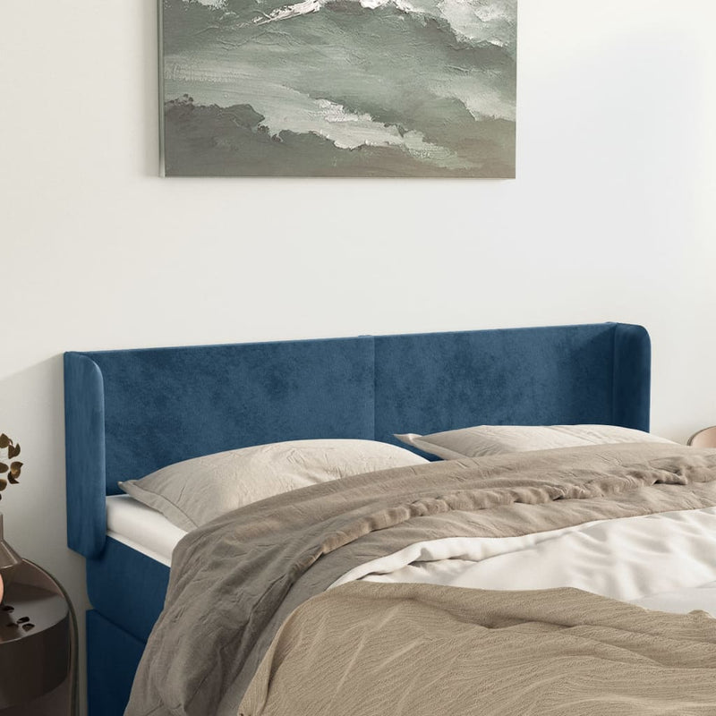 vidaXL sötétkék bársony fejtámla szárnyakkal 147x16x78/88 cm
