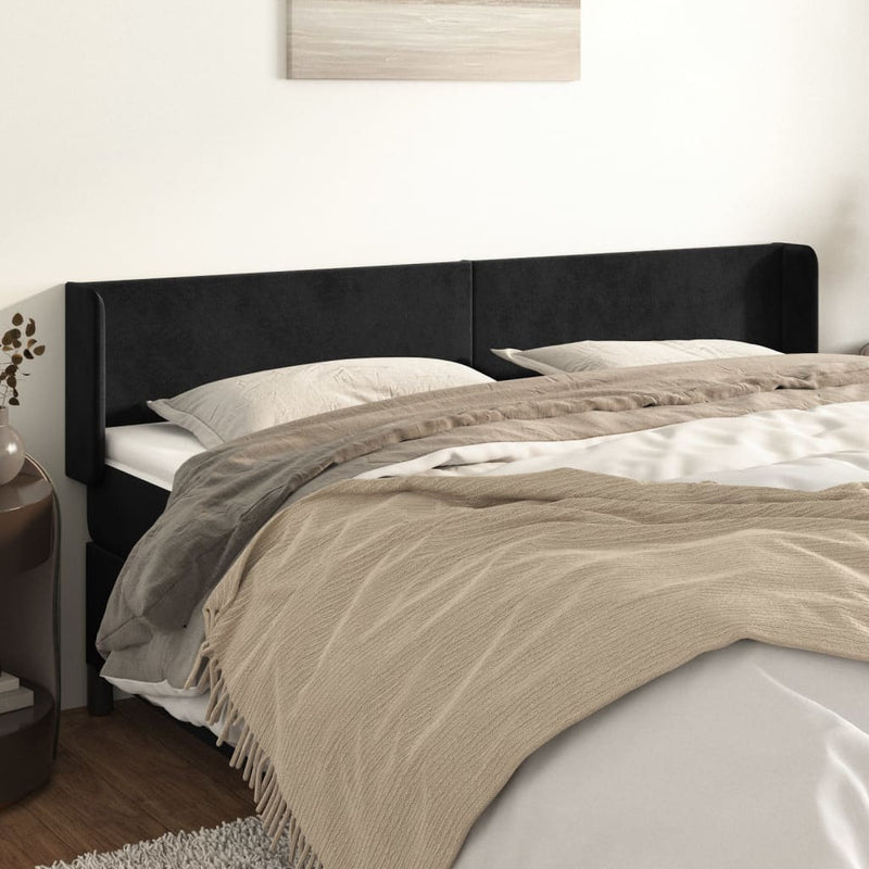 vidaXL fekete bársony szárnyas fejtámla 163x16x78/88 cm