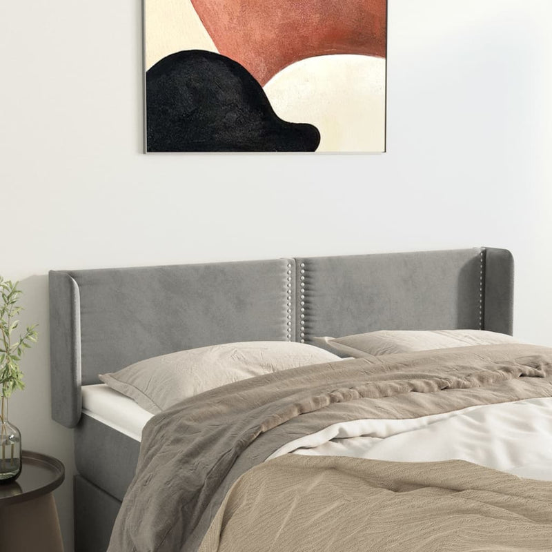 vidaXL világosszürke bársony fejtámla szárnyakkal 147x16x78/88 cm
