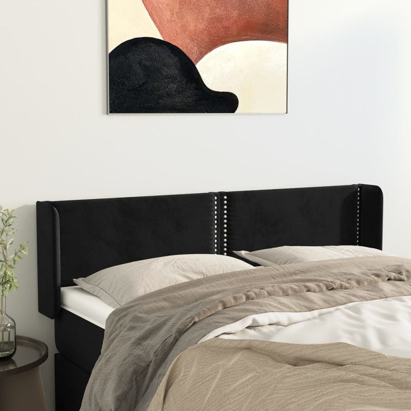 vidaXL fekete bársony fejtámla szárnyakkal 147x16x78/88 cm