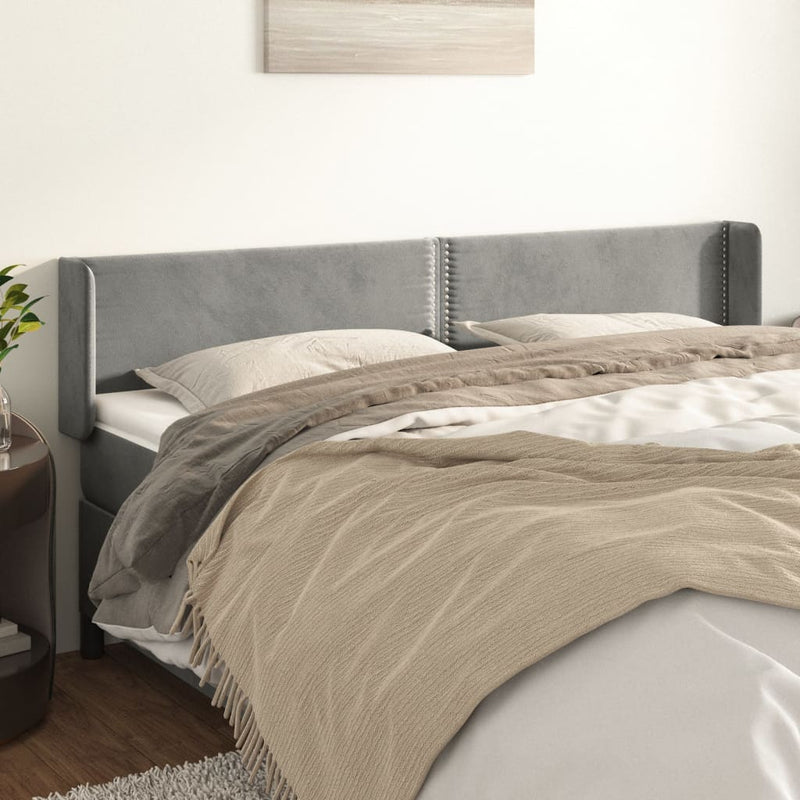 vidaXL világosszürke bársony szárnyas fejtámla 163x16x78/88 cm