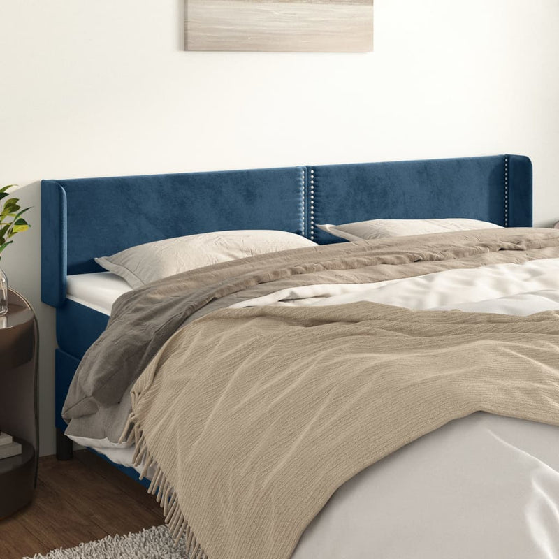 vidaXL sötétkék bársony szárnyas fejtámla 203x16x78/88 cm