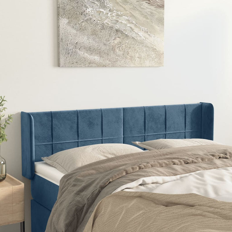 vidaXL sötétkék bársony fejtámla 147x16x78/88 cm