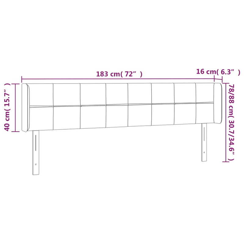 vidaXL sötétkék bársony szárnyas fejtámla 183x16x78/88 cm