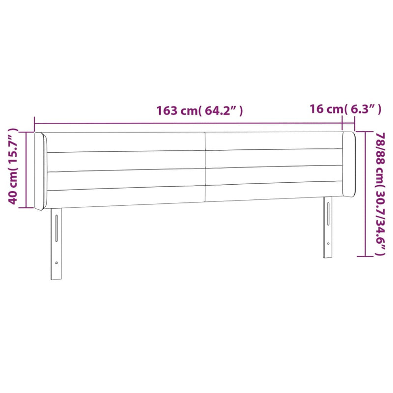 vidaXL fekete bársony szárnyas fejtámla 163x16x78/88 cm