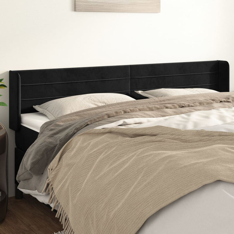 vidaXL fekete bársony szárnyas fejtámla 183x16x78/88 cm
