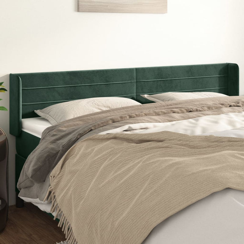 vidaXL sötétzöld bársony szárnyas fejtámla 203x16x78/88 cm
