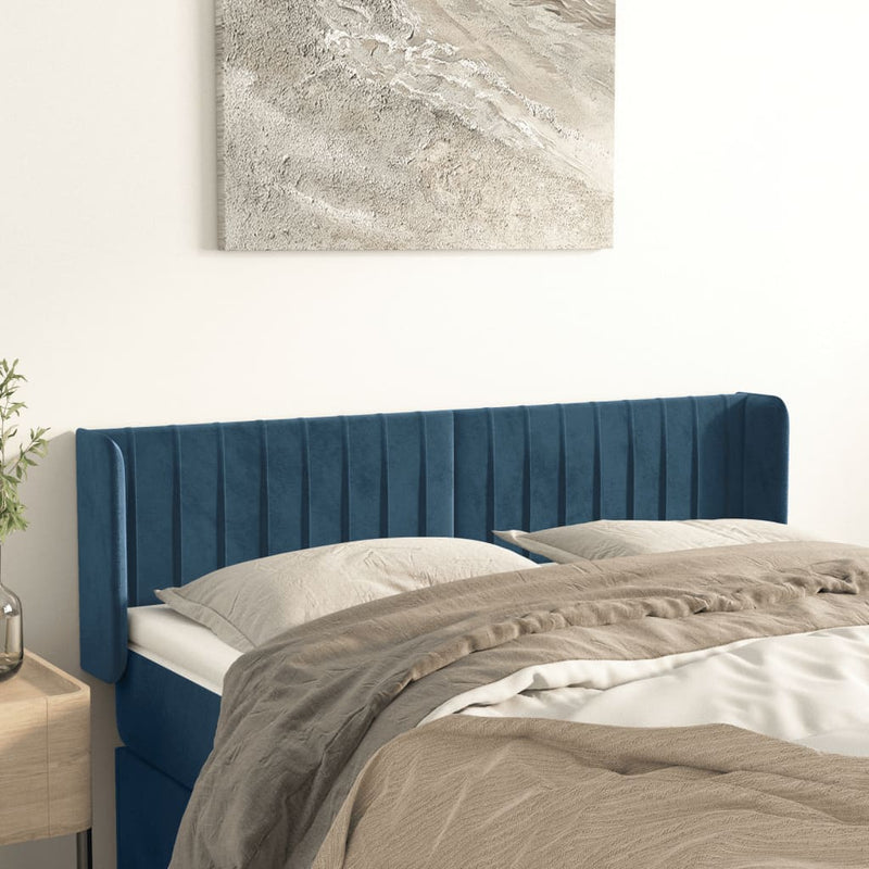 vidaXL sötétkék bársony fejtámla 147x16x78/88 cm