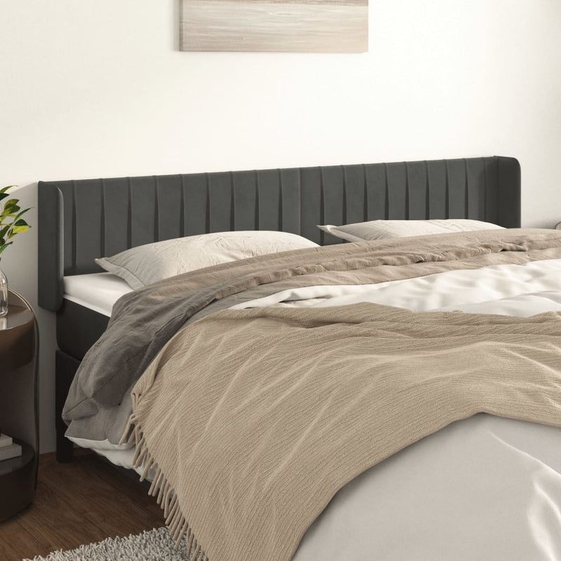 vidaXL sötétszürke bársony szárnyas fejtámla 203x16x78/88 cm