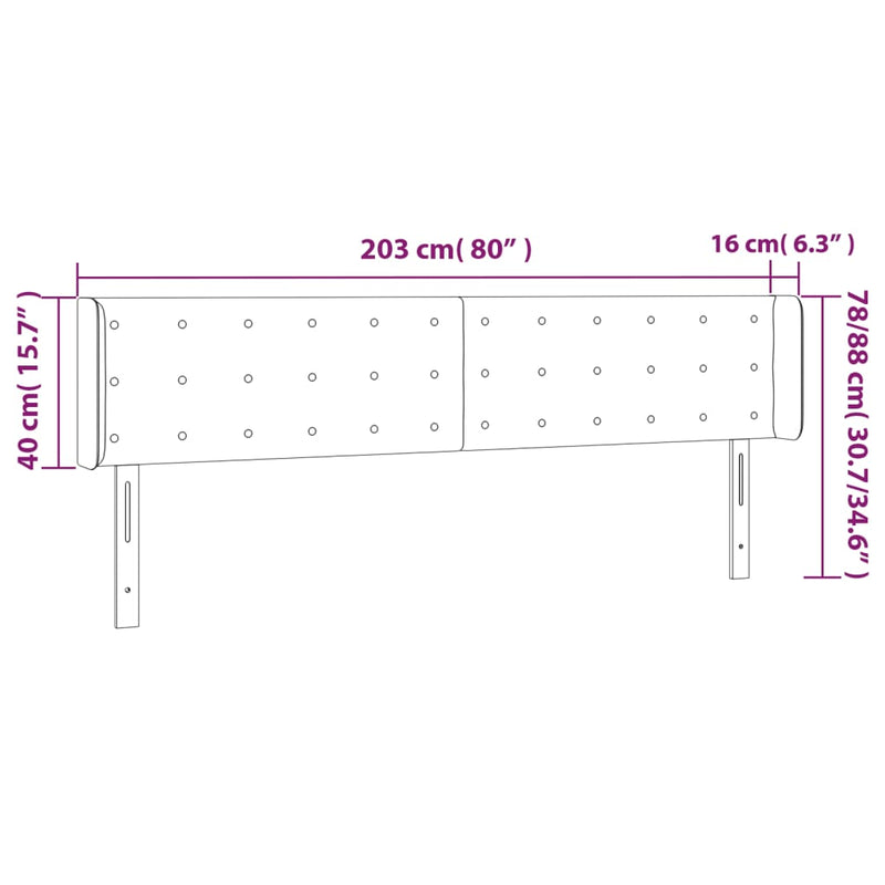 vidaXL fekete szövet fejtámla szárnyakkal 203x16x78/88 cm
