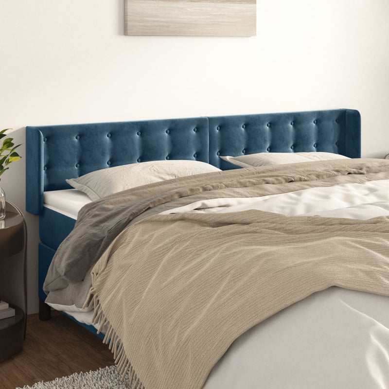 vidaXL sötétkék bársony szárnyas fejtámla 163x16x78/88 cm