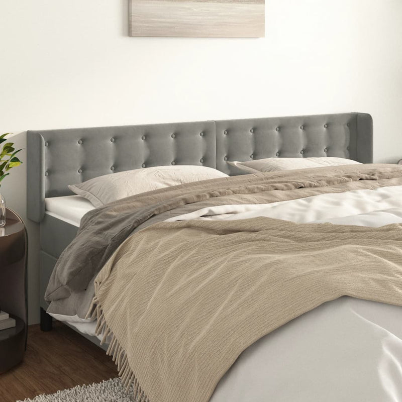 vidaXL világosszürke bársony szárnyas fejtámla 203x16x78/88 cm