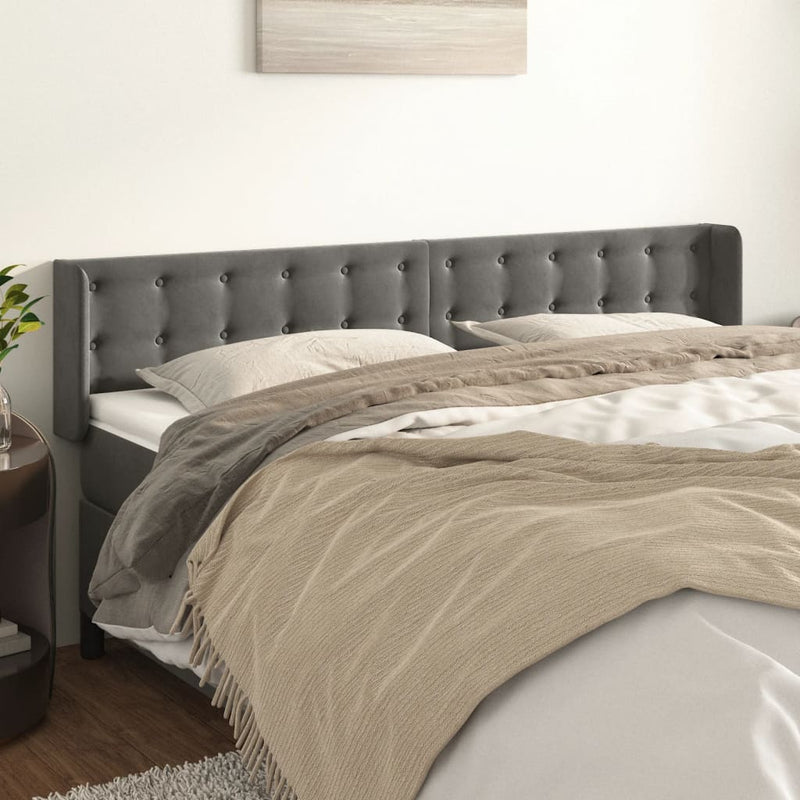 vidaXL sötétszürke bársony szárnyas fejtámla 203x16x78/88 cm