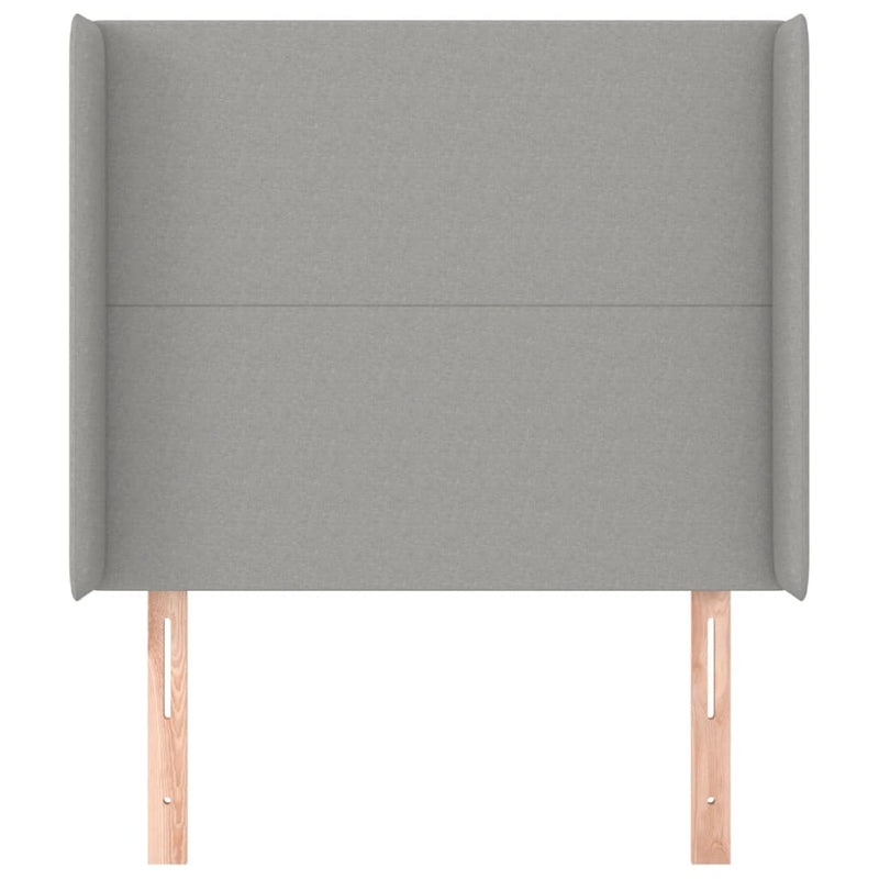 vidaXL világosszürke szövet fejtámla szárnyakkal 83x16x118/128 cm