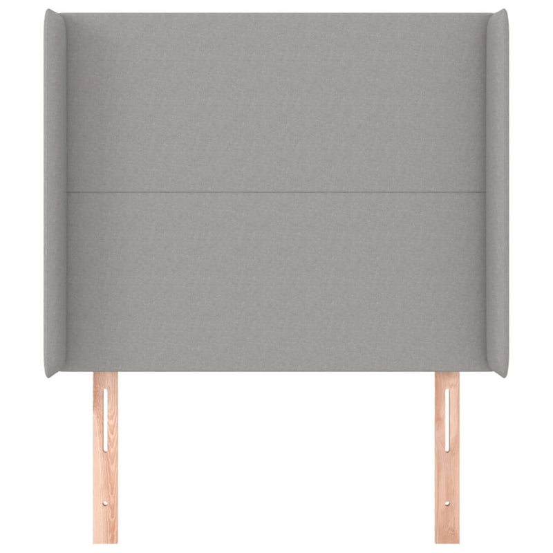 vidaXL világosszürke szövet fejtámla szárnyakkal 93x16x118/128 cm
