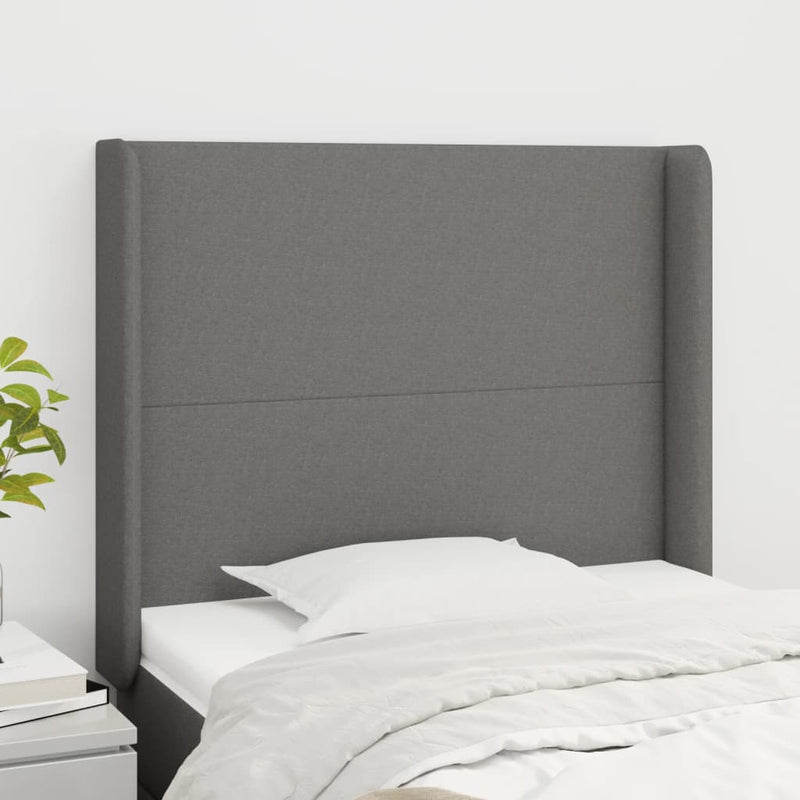 vidaXL sötétszürke szövet fejtámla szárnyakkal 93x16x118/128 cm