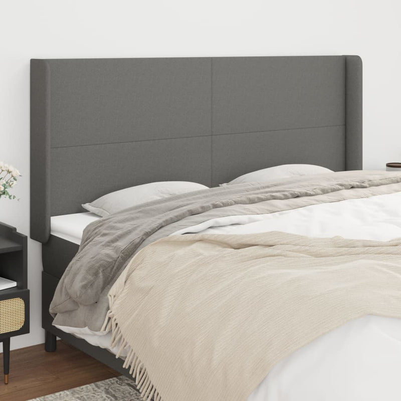 vidaXL sötétszürke szövet fejtámla szárnyakkal 203x16x118/128 cm