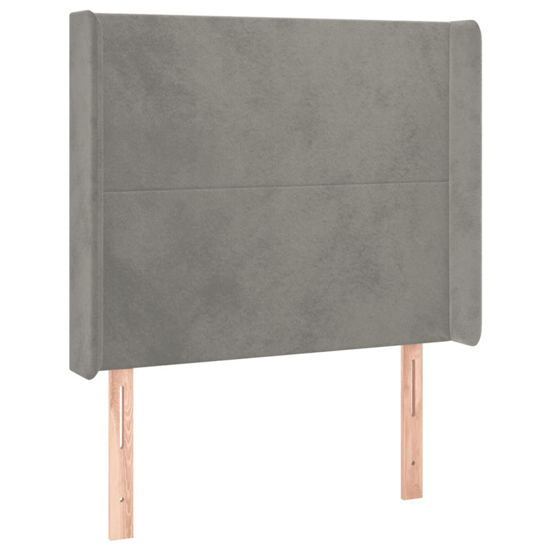 vidaXL világosszürke bársony fejtámla szárnyakkal 83x16x118/128 cm