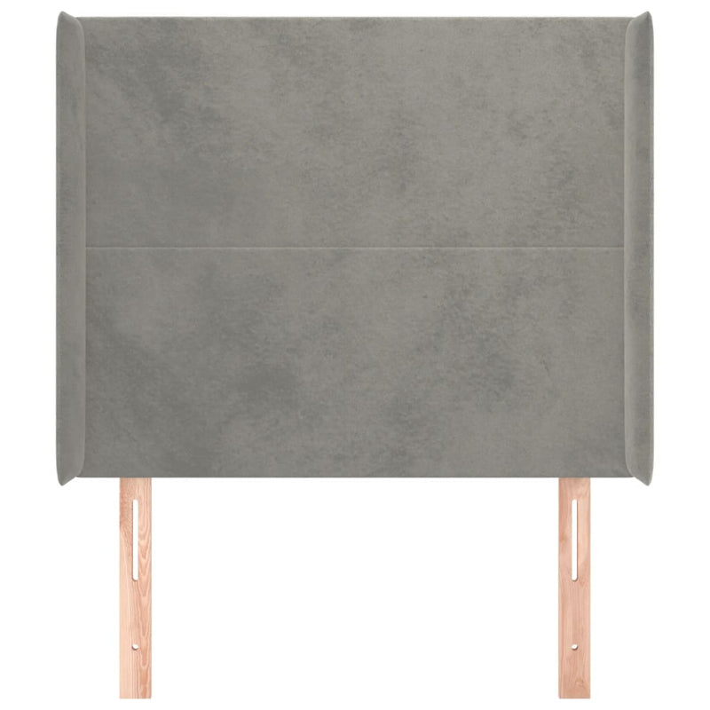 vidaXL világosszürke bársony fejtámla szárnyakkal 83x16x118/128 cm