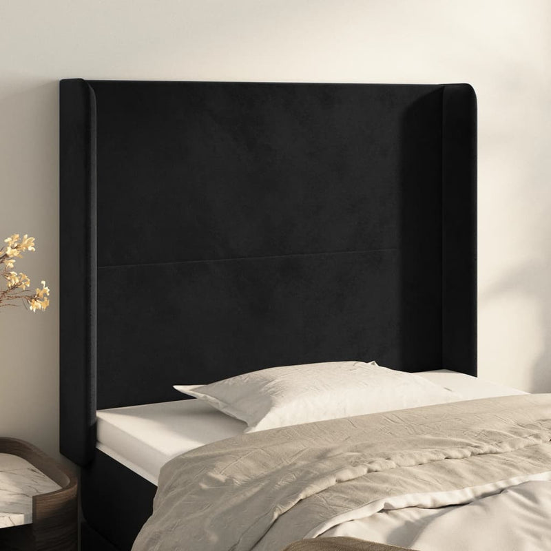 vidaXL fekete bársony fejtámla szárnyakkal 83x16x118/128 cm
