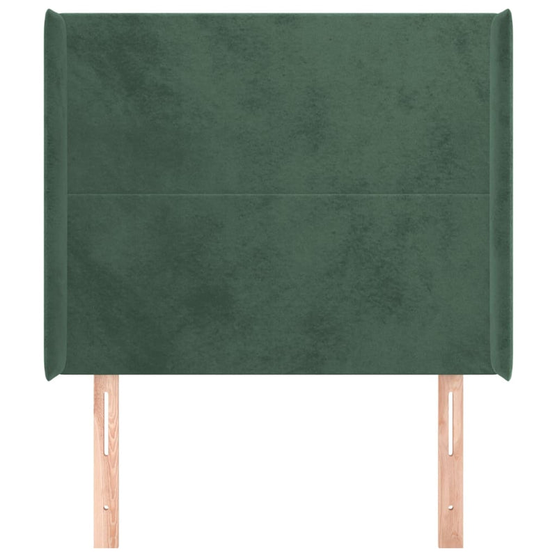 vidaXL sötétzöld bársony fejtámla szárnyakkal 83x16x118/128 cm