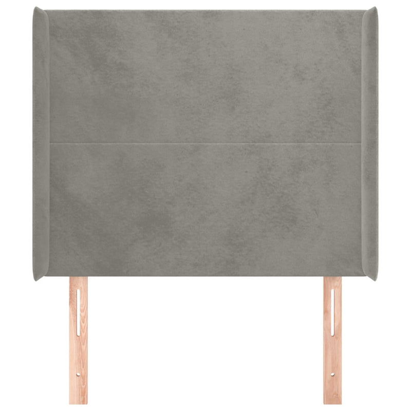 vidaXL világosszürke bársony fejtámla szárnyakkal 93x16x118/128 cm