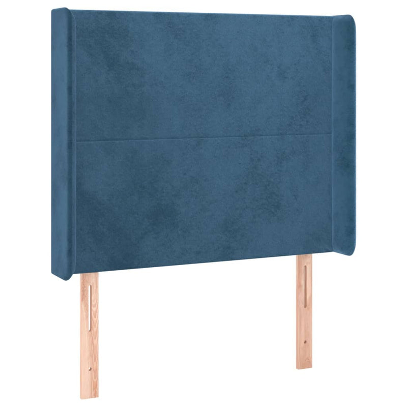 vidaXL sötétkék bársony fejtámla szárnyakkal 203x23x118/128 cm