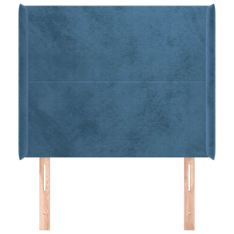 vidaXL sötétkék bársony fejtámla szárnyakkal 203x23x118/128 cm