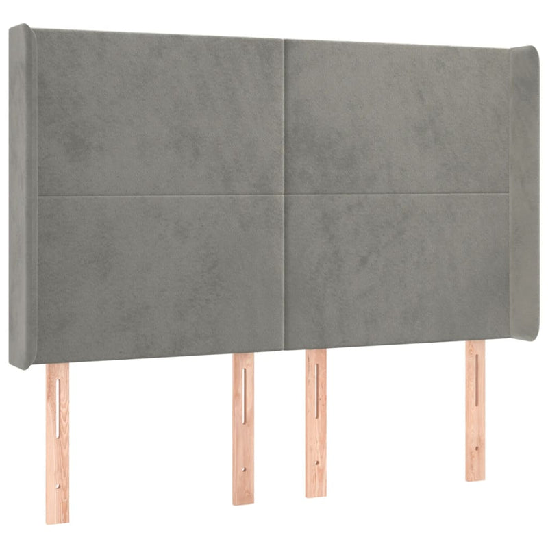 vidaXL világosszürke bársony fejtámla szárnyakkal 147x16x118/128 cm