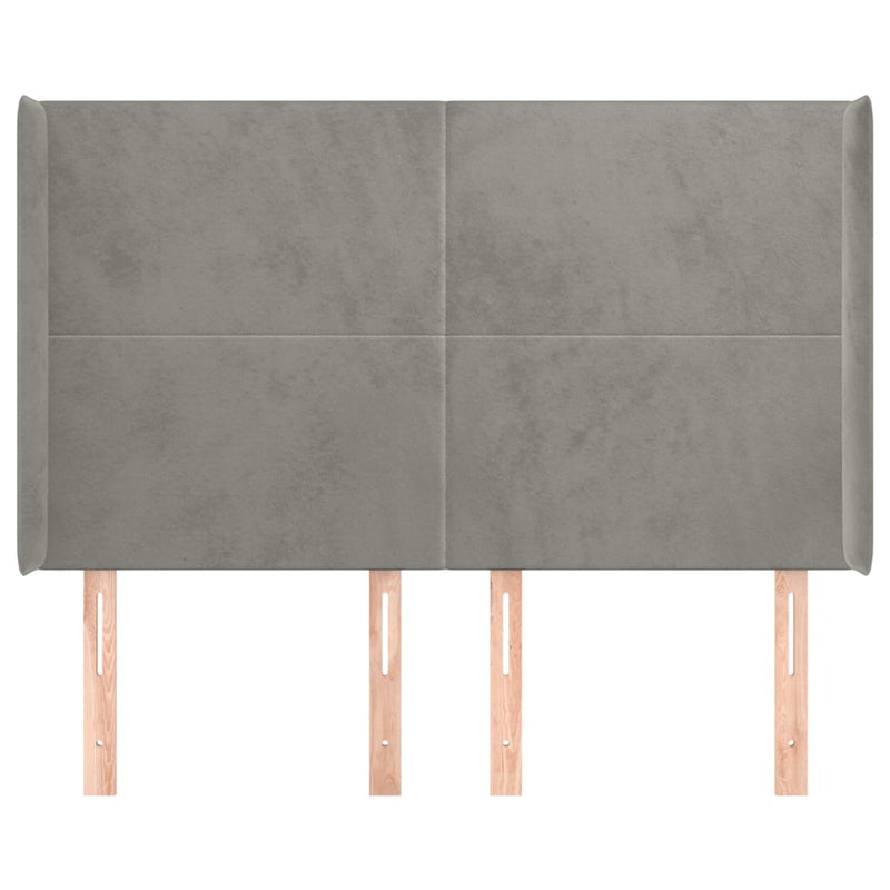 vidaXL világosszürke bársony fejtámla szárnyakkal 147x16x118/128 cm