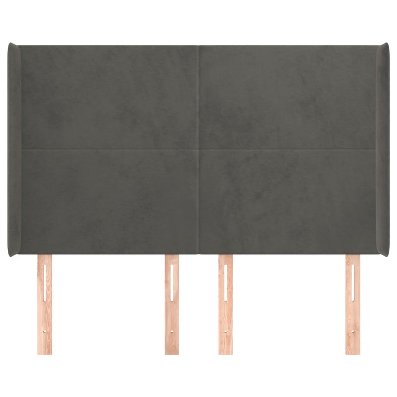 vidaXL sötétszürke bársony fejtámla szárnyakkal 147x16x118/128 cm