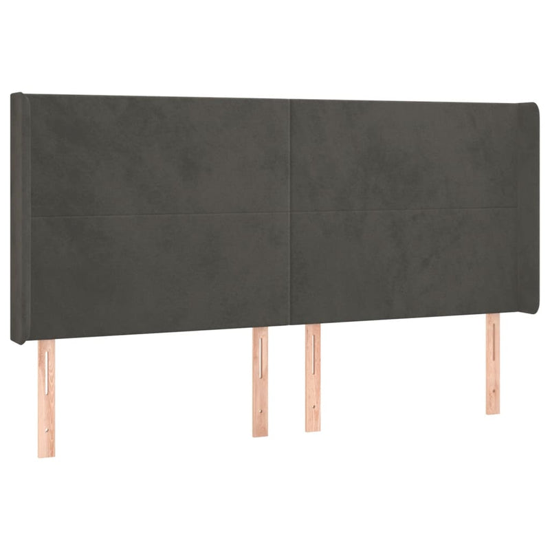 vidaXL sötétszürke bársony fejtámla szárnyakkal 163x16x118/128 cm