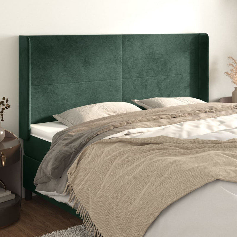 vidaXL zöld bársony fejtámla szárnyakkal 203x16x118/128 cm