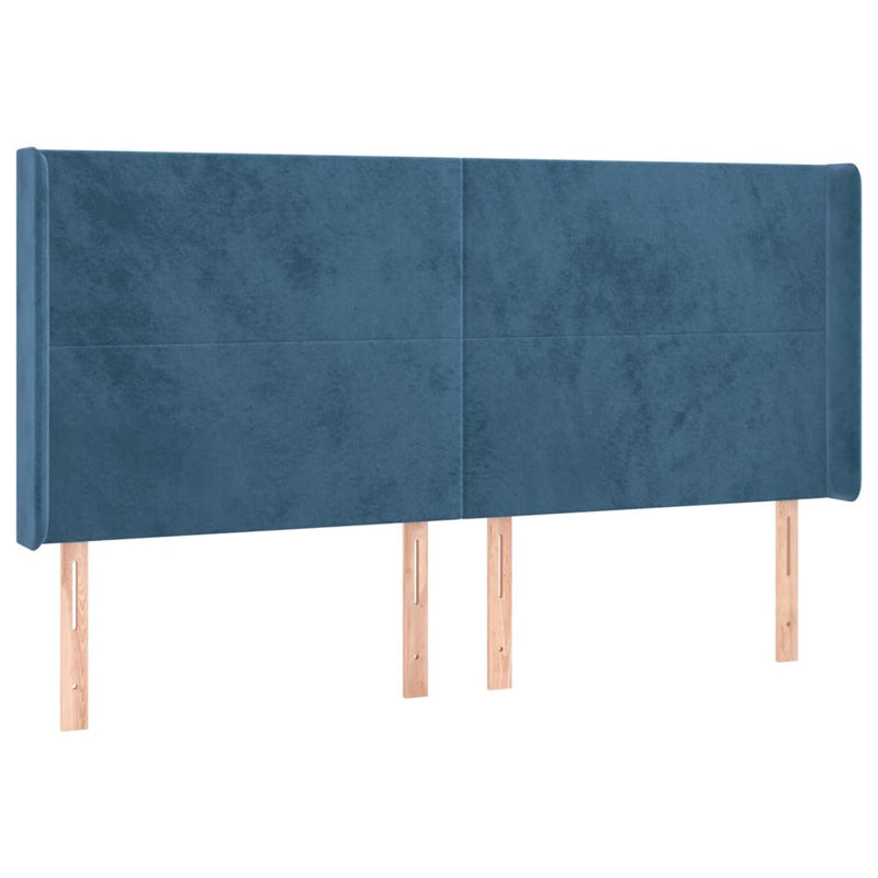 vidaXL kék bársony fejtámla szárnyakkal 203x16x118/128 cm