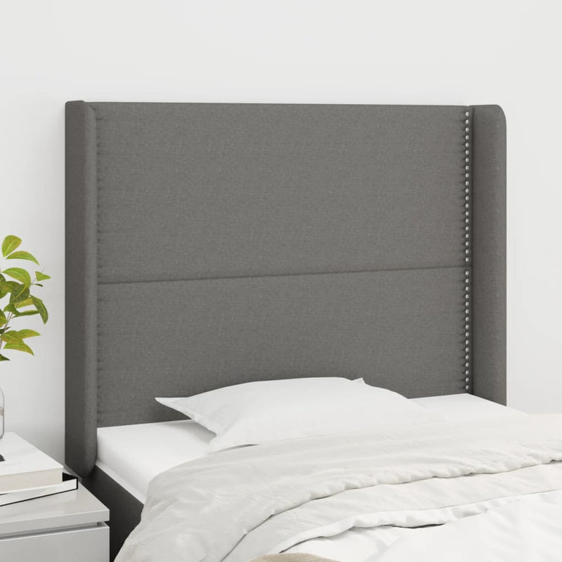 vidaXL sötétszürke szövet fejtámla szárnyakkal 83x16x118/128 cm
