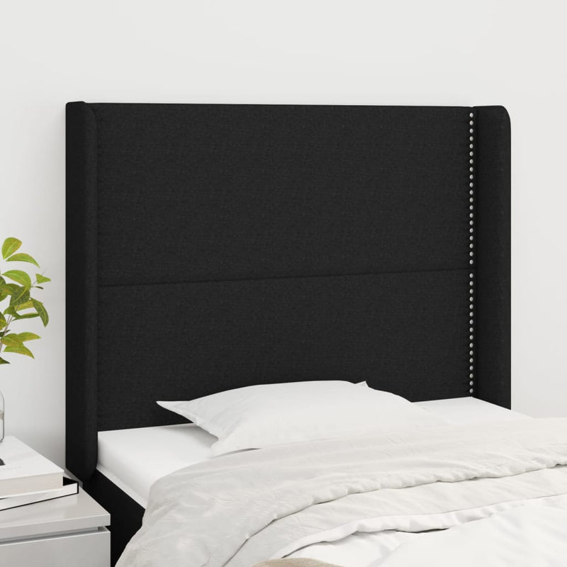 vidaXL fekete szövet fejtámla szárnyakkal 83x16x118/128 cm