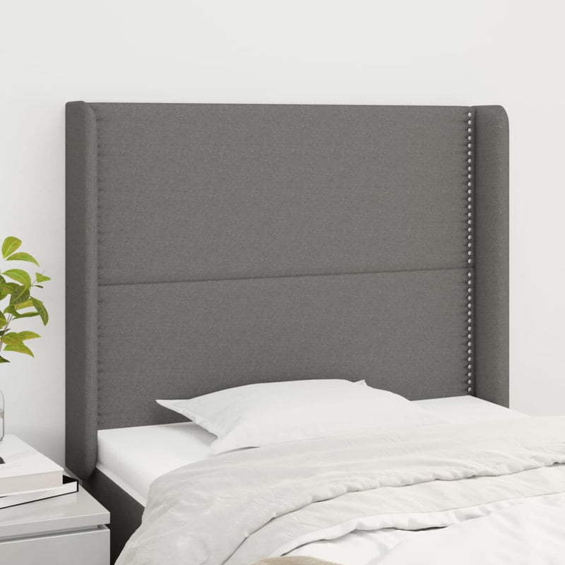 vidaXL sötétszürke szövet fejtámla szárnyakkal 93x16x118/128 cm