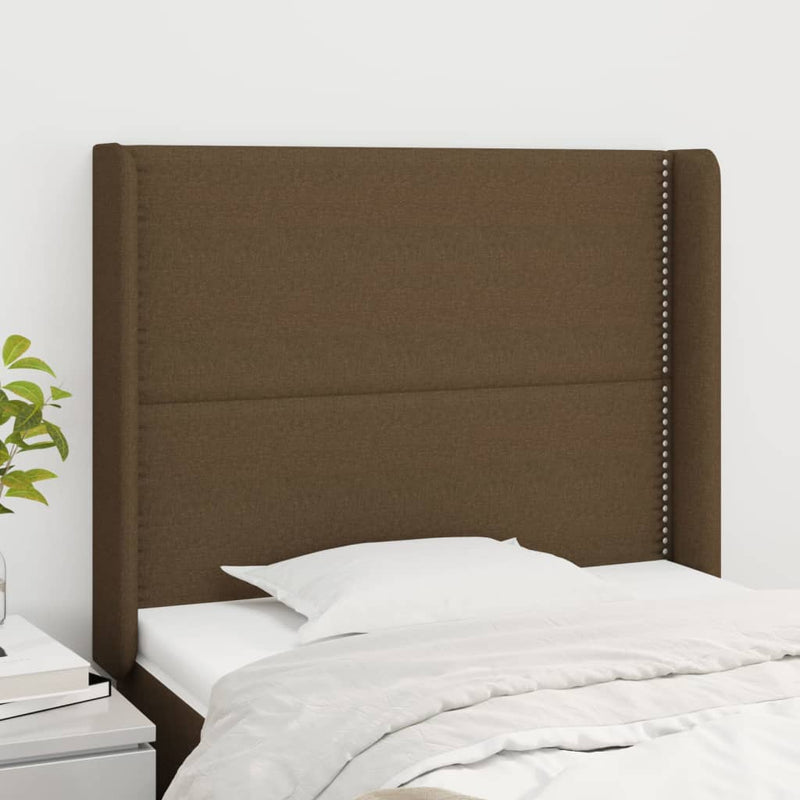 vidaXL sötétbarna szövet fejtámla szárnyakkal 103x16x118/128 cm