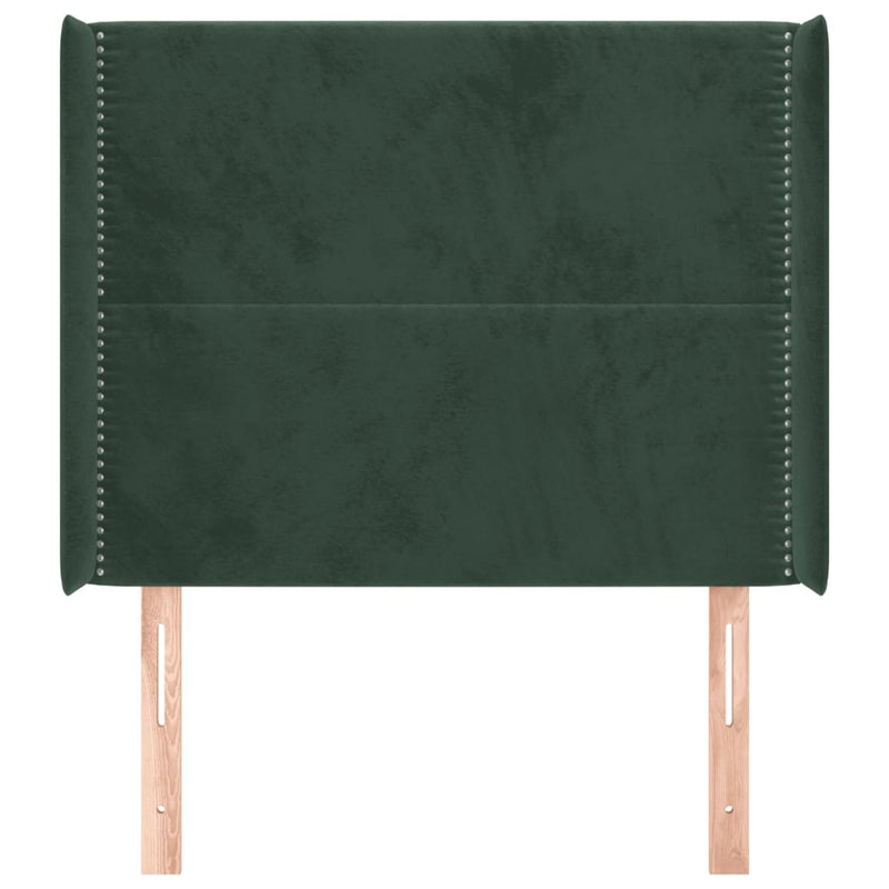 vidaXL sötétzöld bársony fejtámla szárnyakkal 83x16x118/128 cm