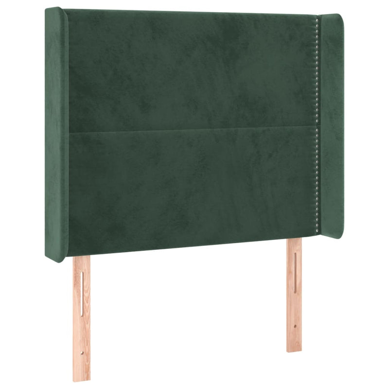 vidaXL sötétzöld bársony fejtámla szárnyakkal 93x16x118/128 cm