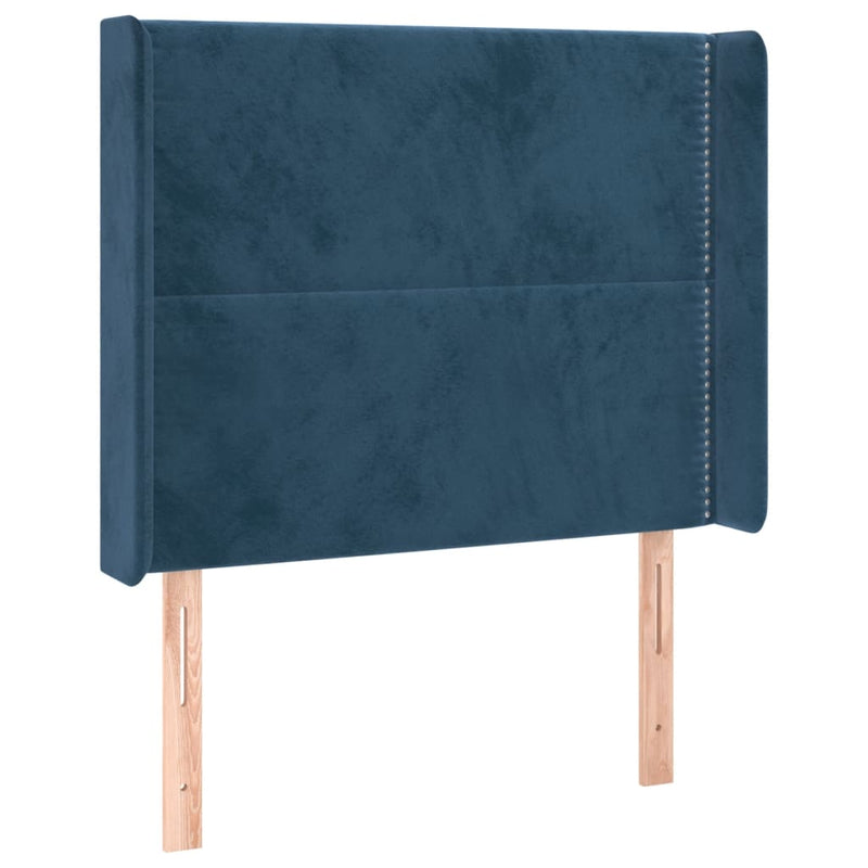 vidaXL sötétkék bársony fejtámla szárnyakkal 93x16x118/128 cm