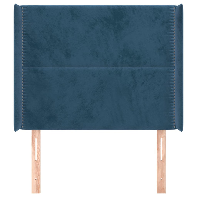 vidaXL sötétkék bársony fejtámla szárnyakkal 93x16x118/128 cm