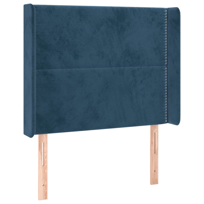 vidaXL sötétkék bársony fejtámla szárnyakkal 203x23x118/128 cm